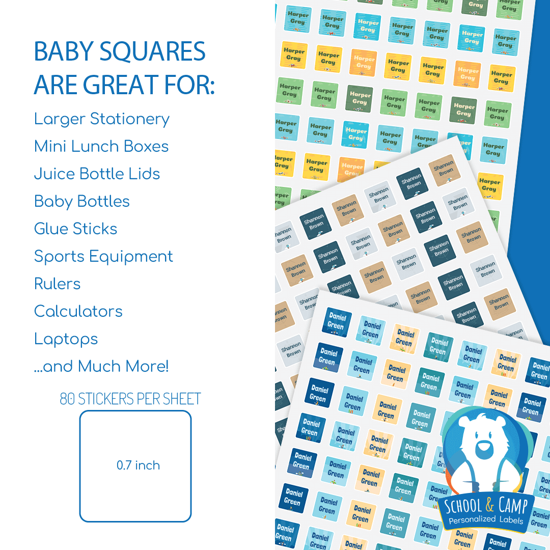 Baby Square Labels - Monsters – School and Camp Labels