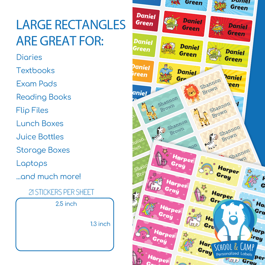 Large Rectangle Labels - Unicorns