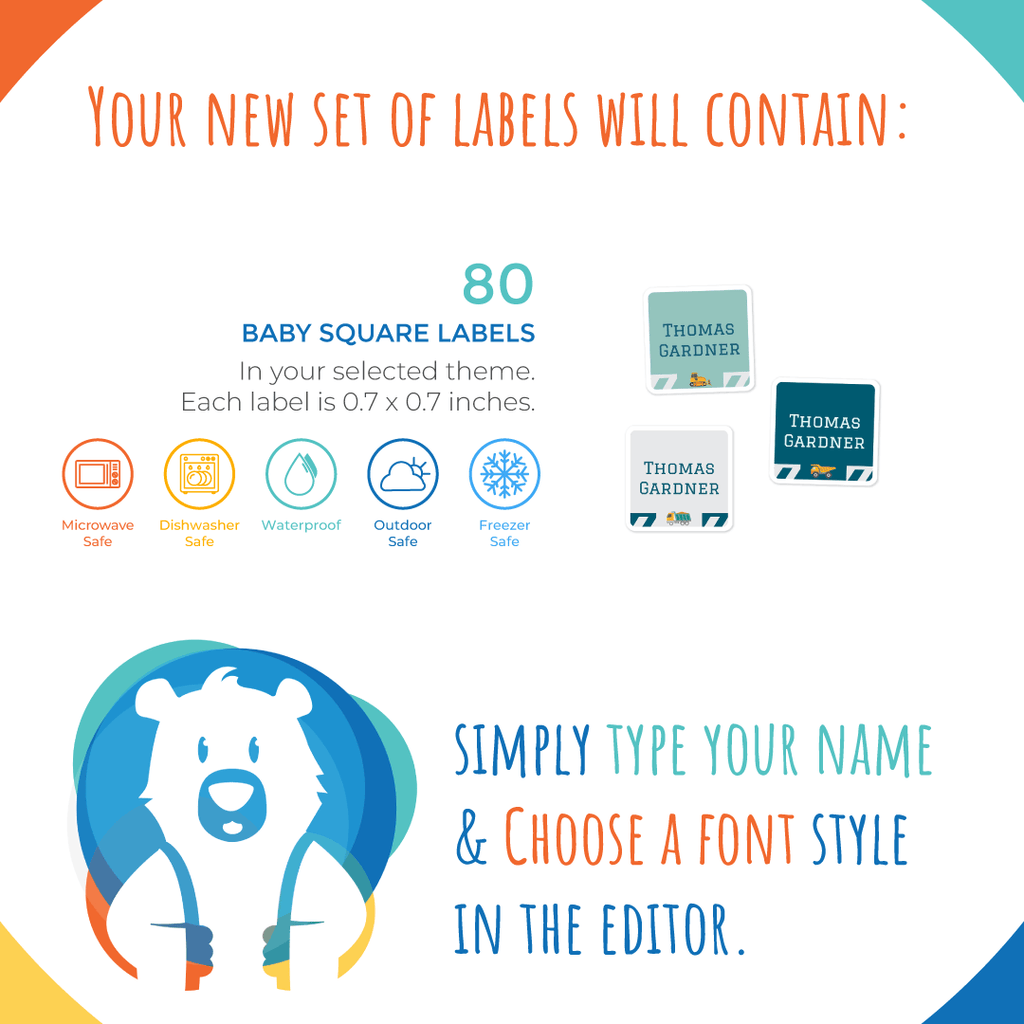 Baby Square Labels - Construction
