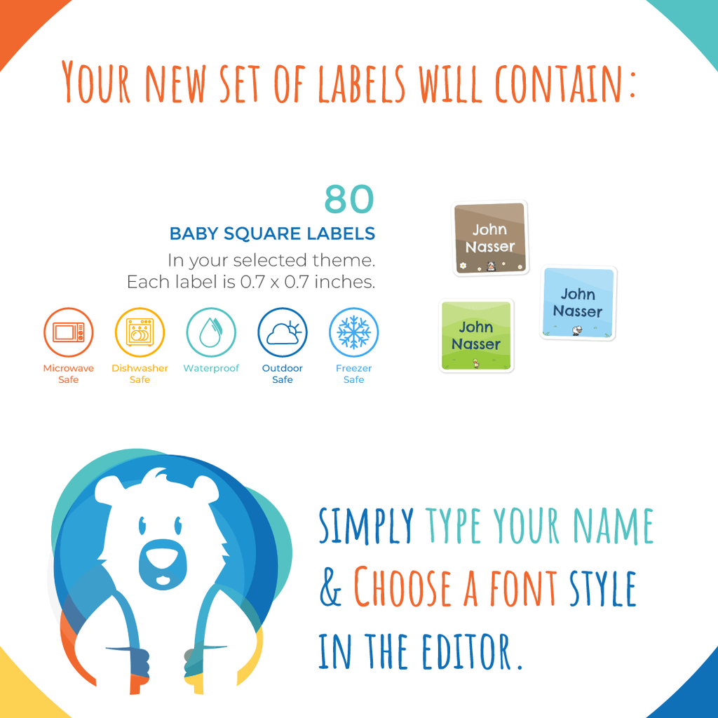 Baby Square Labels - Farm Yard